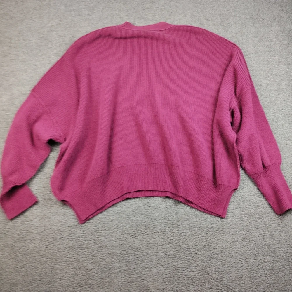 Free People Sweater Sz Large Ottoman Slouchy Magenta Pink Ribbed Knit Oversized